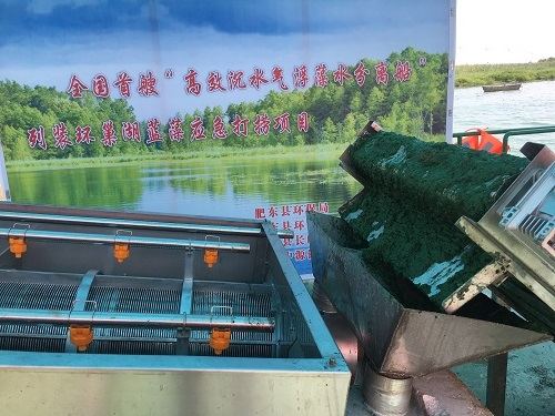肥东县委书记耿延强视察我司高效沉水气浮蓝藻分离船环巢湖作业